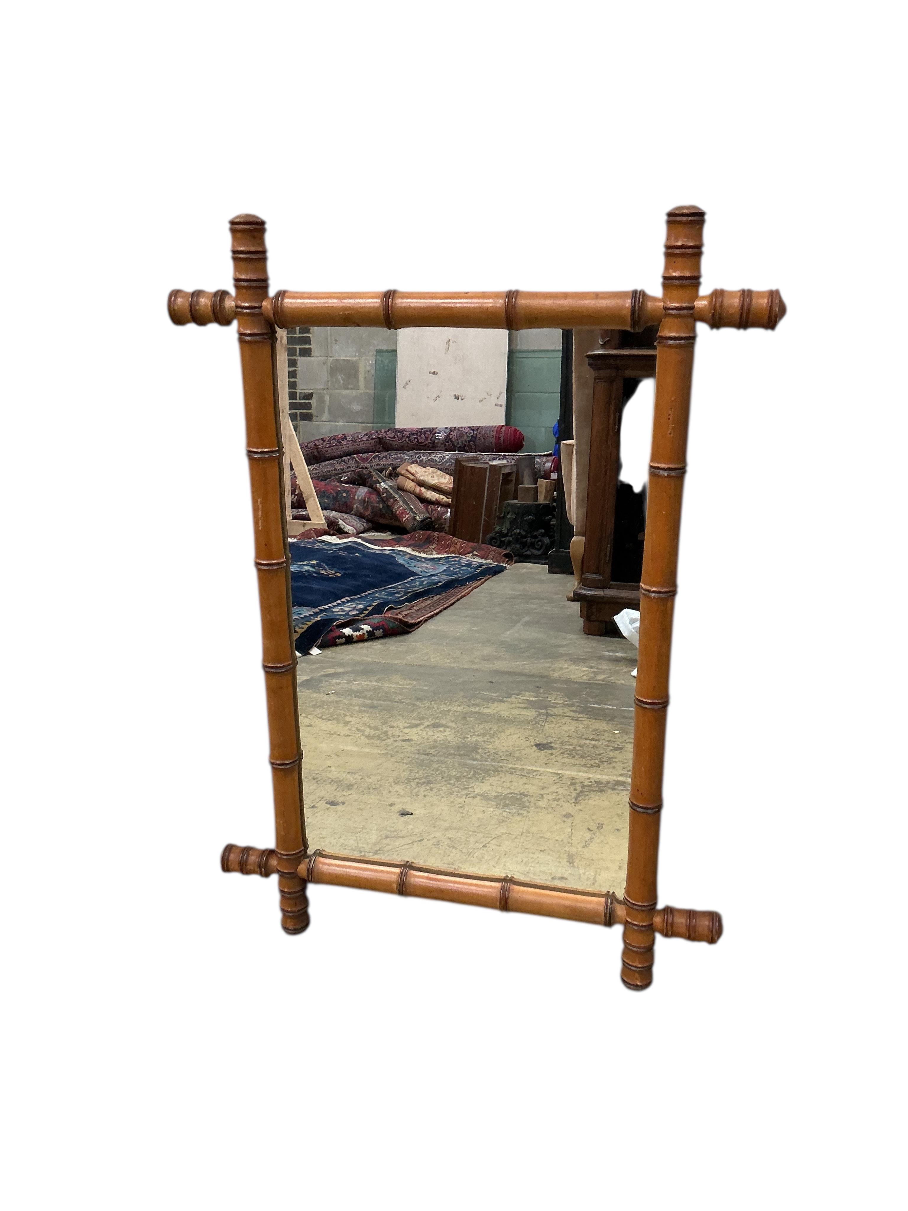 Two late 19th century French rectangular faux bamboo wall mirrors, larger width 62cm, height 83cm